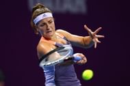 Karolina Muchova hits a forehand